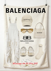 Balenciaga White Collection Print Flannel Throw Blanket BA321